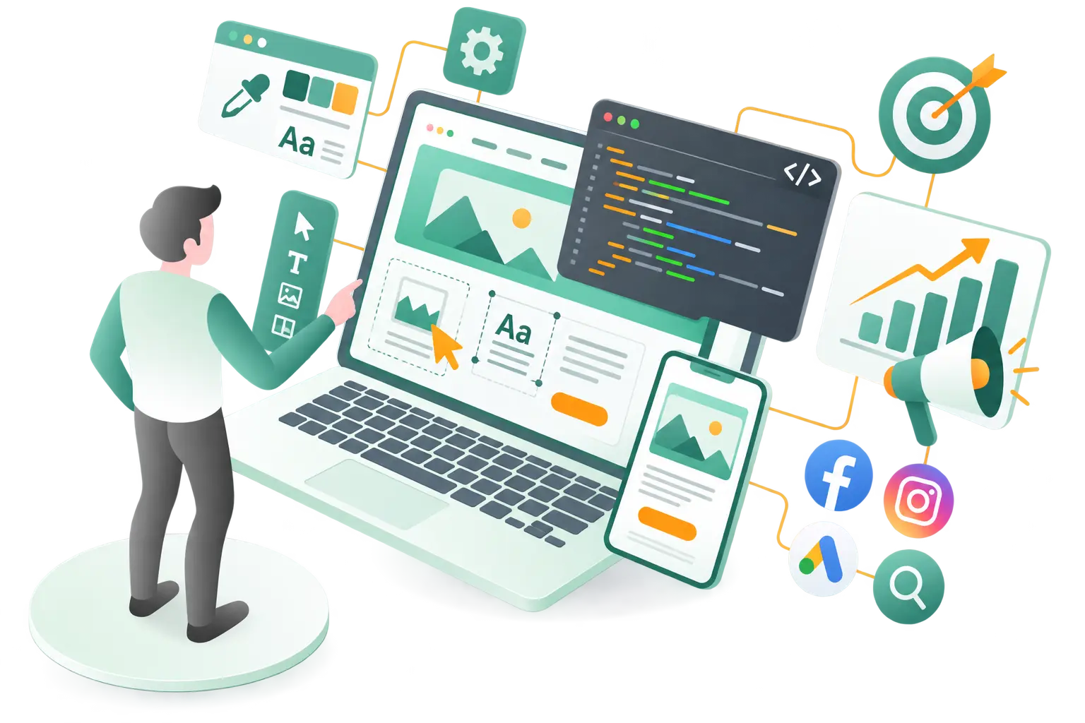 website design and marketing workspace